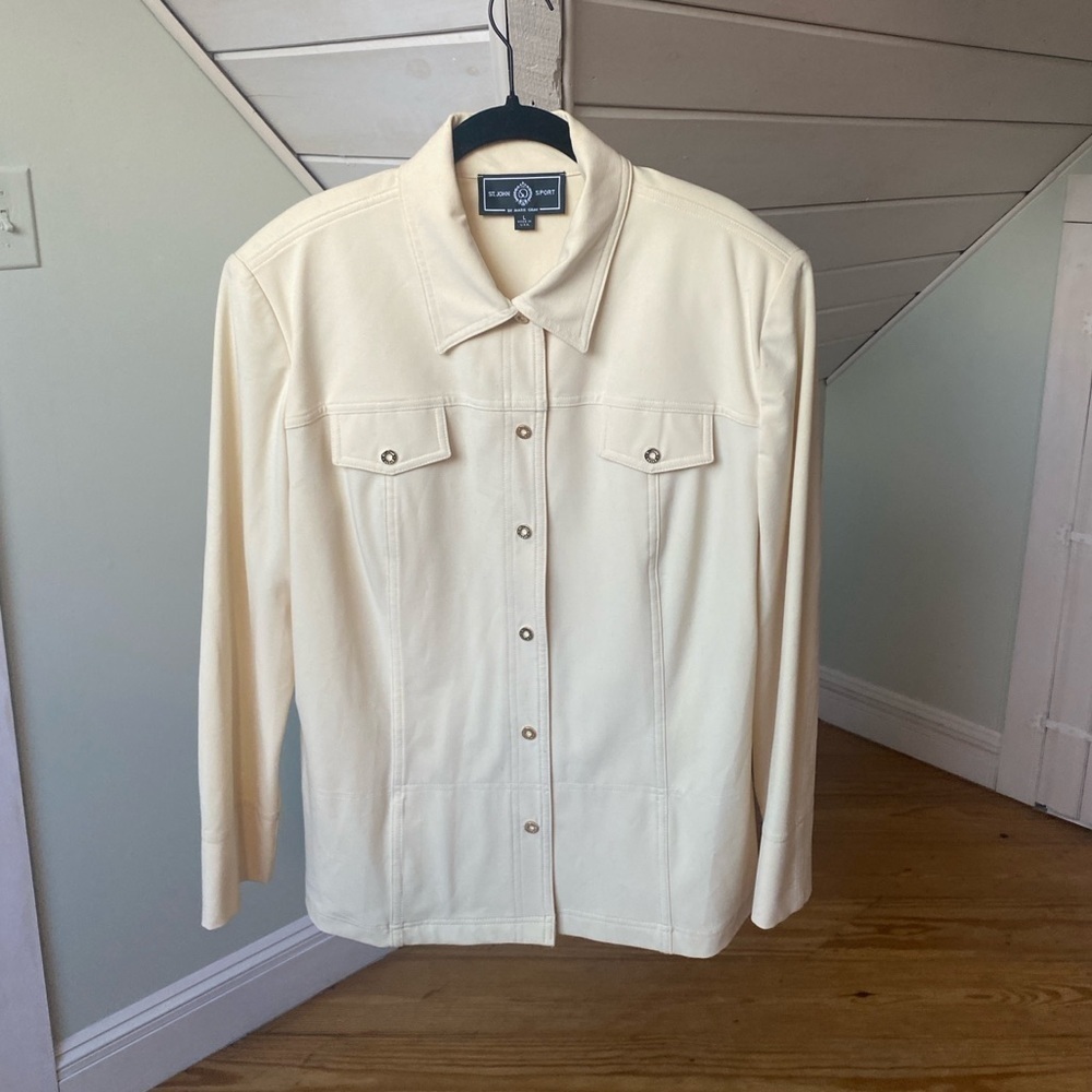 Vintage St.John Sport by Marie Gray Ivory Snap Front Blazer Jacket Large